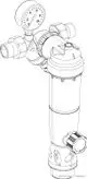 Druckminderer mit integriertem Rückspülfilter, ausgestattet mit einem Manometer zur Druckmessung. Gerät von Syr im technischen Design.